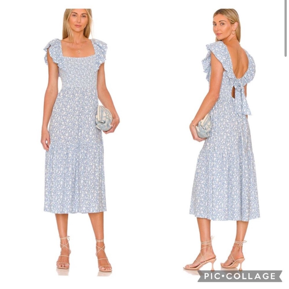 REVOLVE Light Blue Dress with Floral Design. Size: small brand: Nation